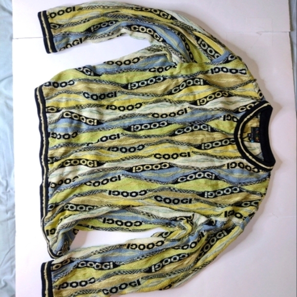 COOGI Spellout Sweater 3XL Mercerized Cotton 3D Knit Blue Green Black RARE - Picture 3 of 9